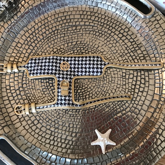 HGP LUXURY HOUNDSTOOTH XS DOG HARNESS & GOLD TONE LEAD - Picture 6 of 13